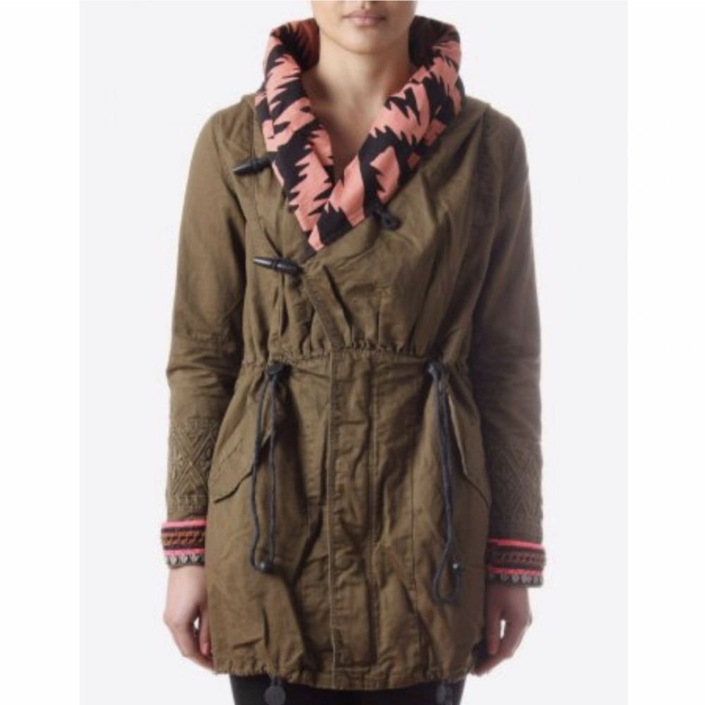 Maison Scotch & Soda Fold Over Pattern Collar Parka Khaki Jacket